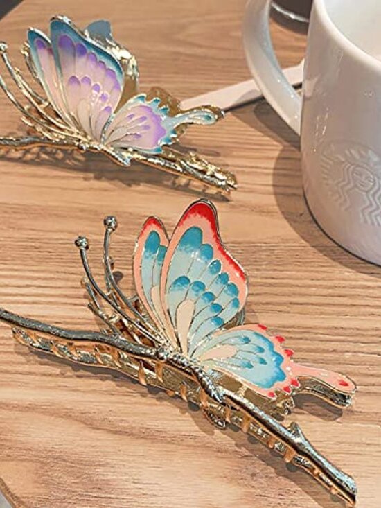 New - Large Non-Slip Metal Sparkly Butterfly Hair Jaw Clips for Women